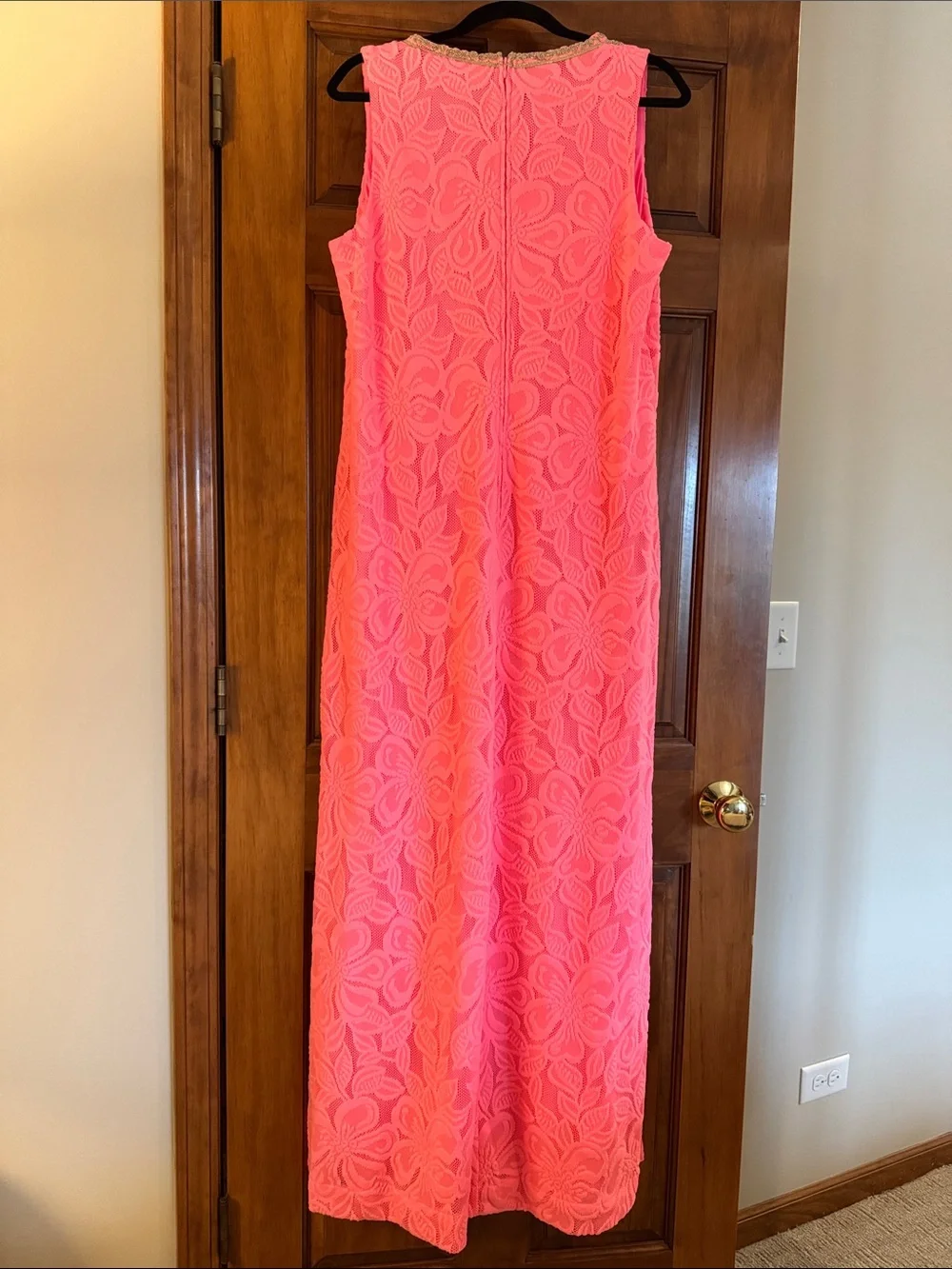 Size 16 Lilly Pulitzer Bright Pink Maxi Dress with Gold Embroidery - Picture 5 of 15